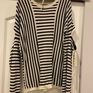 Trouve Cream and Black Striped Sweater with Open Elbows